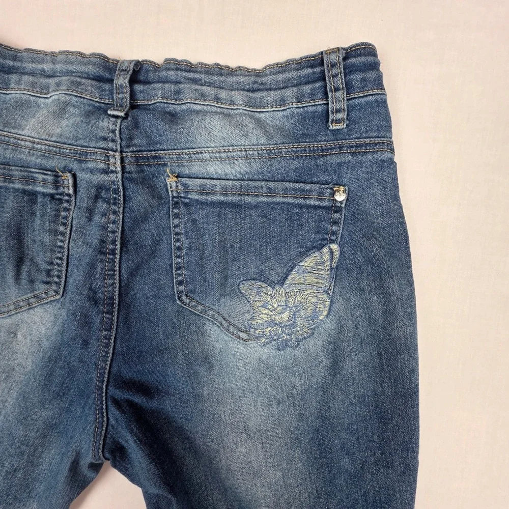 GG Jeans Embroidered Butterfly Cropped Jeans Womens 8 Blue Denim Cotton